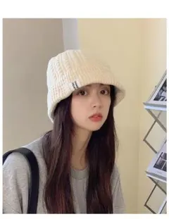 帽子　レディース　バケハ　ニット帽　ニットキャップ　ケーブル編み　ベージュ