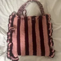 ハンドメイド フリルバッグ ショルダーバッグ ハンドバッグ ピンク ボルドー