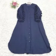 【S】&LOVE アンドラブ　ロングワンピース フリル袖 ネイビーのサムネイル