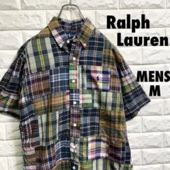 Ralph Lauren 半袖チェックパッチワークシャツ　メンズMサイズ