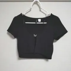 H&M　バタフライモチーフ付きリブショート丈トップスのサムネイル