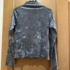 AS KNOW AS PINKY グレー ベルベット ハイネック 長袖 トップス