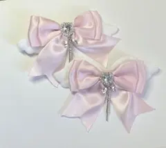 リボンヘアクリップ 量産型 地雷系 ピンク×白 2個セット