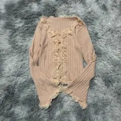 美品✨レース フリル カーディガン ピンク M フェアリー Y2K 姫ギャルのサムネイル