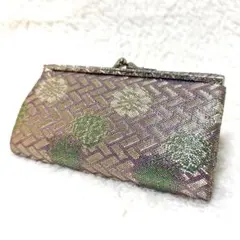 昭和レトロ 和柄 がま口財布 小銭入れ コインケース 紫 ゴールド