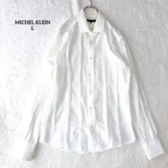 ミッシェルクラン　シャツ　シャーリング　ワイドカラー　リンクル加工　上品　白Lのサムネイル