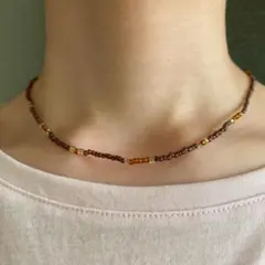 【No.11】ビーズネックレス 紫と茶色 金属アレルギー対応 ハンドメイド