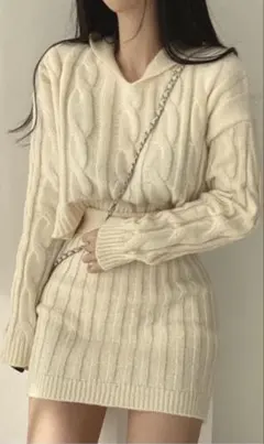 セットアップ レディース ニット トップス ニットセーター スカート 2点セット