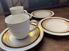 2客&2枚　カップ&ソーサーレトロ2客2セット　サークルライン