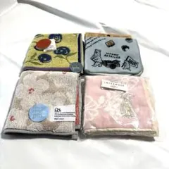 花柄　熊柄　タオルハンカチ4枚セット