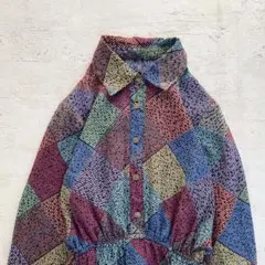 昭和レトロ パッチワーク柄 ロングワンピース 総柄 マルチカラー フリーサイズ