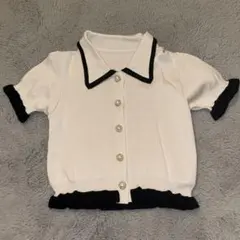 ホワイト ボタン付き トップス ショートスリーブ