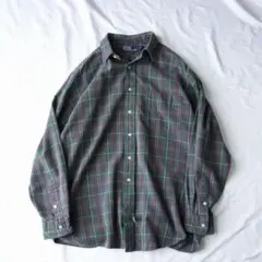 90s ラルフローレン チェックシャツ　長袖　シンガポール製　グリーン　古着