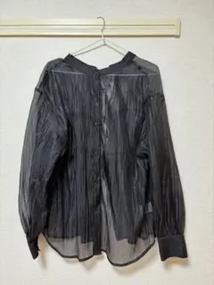 黒 シアーシャツ　長袖バックリボン