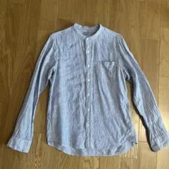 MUJI 無印良品　リネン100% スタンドカラーシャツ ストライプのサムネイル