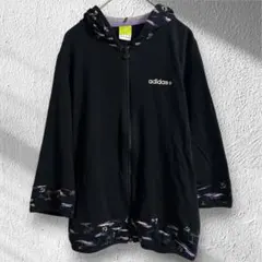 アディダスネオレーベル　ジップアップパーカー　デザイン切替　フード　ボタニカル柄