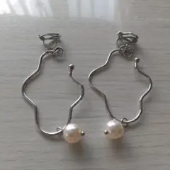 シルバー 波形フープ パールイヤリング