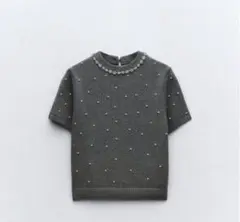ZARA ラインストーン&フェイクパールニット