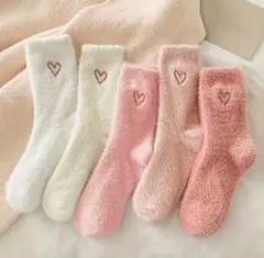 もこもこソックス 5足セット ハート刺繍 ルームソックス まとめ売り