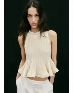 ZARA リブニットペプラムトップス Sサイズ - メルカリ