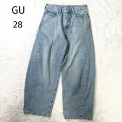 GU メンズ バレルレッグジーンズ　ワイドデニムパンツ　ライトブルー　28