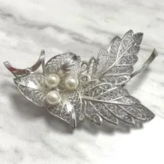 天然アコヤパール　ブローチ　コサージュ　シルバー金具