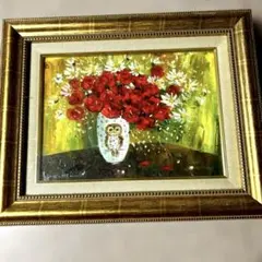 大澤扶二子□赤い薔薇□バラ□真作保障□新品額□絵画□油絵□静物画