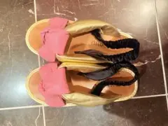 【値下げ！】miumiuリボン付きピンクゴールドサンダル