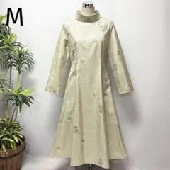 着物リメイク　大島紬花柄ワンピース　ロールカラー　Aライン　細見せ　ゆったり正絹