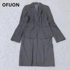 オフオン　スカートスーツ　上下セットアップ　ウォッシャブル　ストライプ　M/L