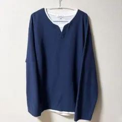 【美品】GLOBAL WORK ネイビー Vネックカットソー XL
