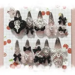 ネイルチップ 量産型 地雷系 平成女児 現品 ピンク 黒 ゴテゴテ 姫ギャル 2