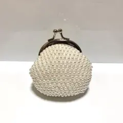 ハンドメイド パール調 ビーズがま口(ホワイト)