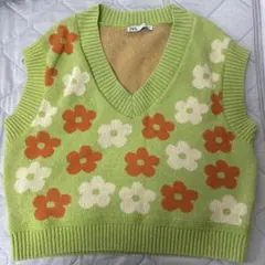 ZARA ニットベスト 花柄 グリーン