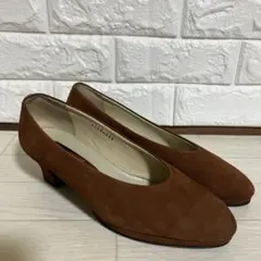 パンプス　スウェード ポインテッドトゥ ハイヒール ヒール　靴　24cm 茶色