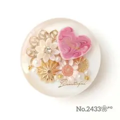 《No.2433❀》ハンドメイド　レジンヘアゴム　バレンタイン　マーブル　大