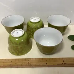 未使用　たち吉　萌黄金彩　湯呑５客　美濃焼　陶器茶碗和食器TACHIKICHI