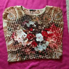 ✨ドルマンスリーブ、ドレープ、カットソー、花柄プリント