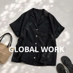 A160 GLOBAL WORK とろみ オープンカラーシャツ 半袖 L 黒
