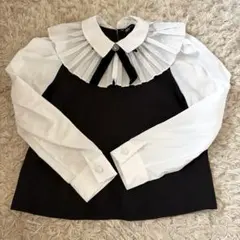 【週末値下げ‼️】ZARA プリーツ襟長袖ビジュー付きトップス