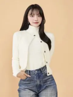 Darich ホワイトニット長袖カーディガン