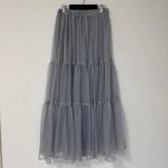 新品！ロングチュールスカート　グレーのサムネイル