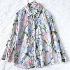 タケオキクチ　花柄シャツ　長袖　綿100%　薄手　華やか　爽やか　涼し気　春夏秋