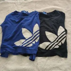 アディダス２枚セット（薄手トレーナー）黒、Ｌ。青、М