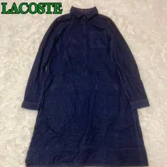 ラコステ シャツワンピース 襟チェック コットンデニム 胸ポケット M ネイビー
