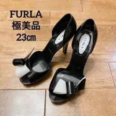 ❤️極美品★FURLA ブラック リボンパンプス36 オープントゥハイヒールのサムネイル
