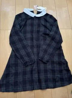 チェック柄襟付きワンピース M