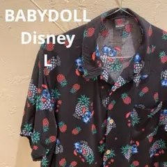 【BABYDOLL】ディズニー スティッチ パイナップル柄 アロハシャツ L 黒のサムネイル