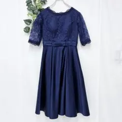 美品✨ ワンピース ネイビー Aライン レース フレア ドレス お呼ばれ 上品