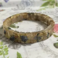 セール！板張り花模様！透明感あり！太陽放射ルチルクォーツバングル